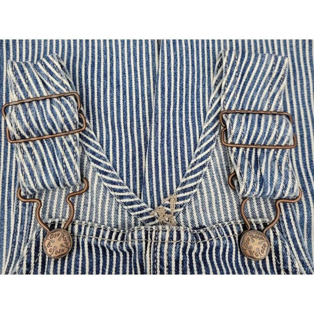 OshKosh B'gosh Vestbak Hickory Stripe Overalls 3T Blue White Railroad Stripes